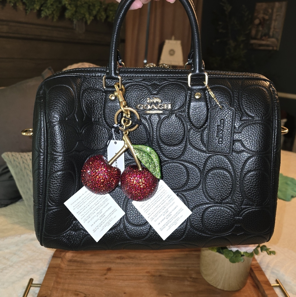NWT Large Coach Crystal Cherry Charm